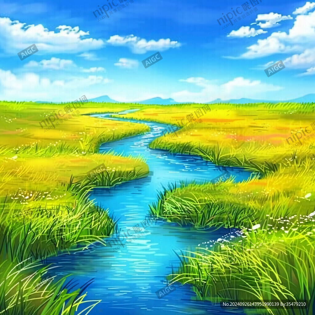 豎幅草原河流