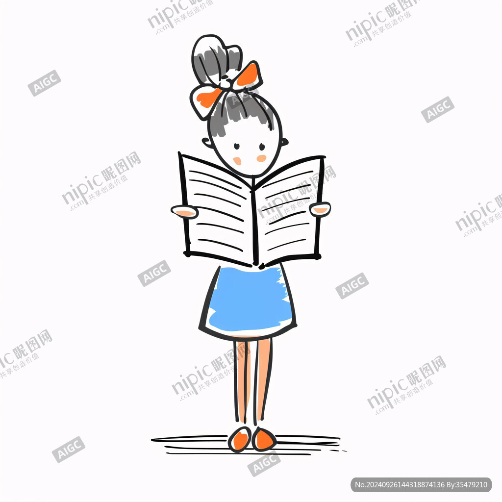 女孩讀書手繪