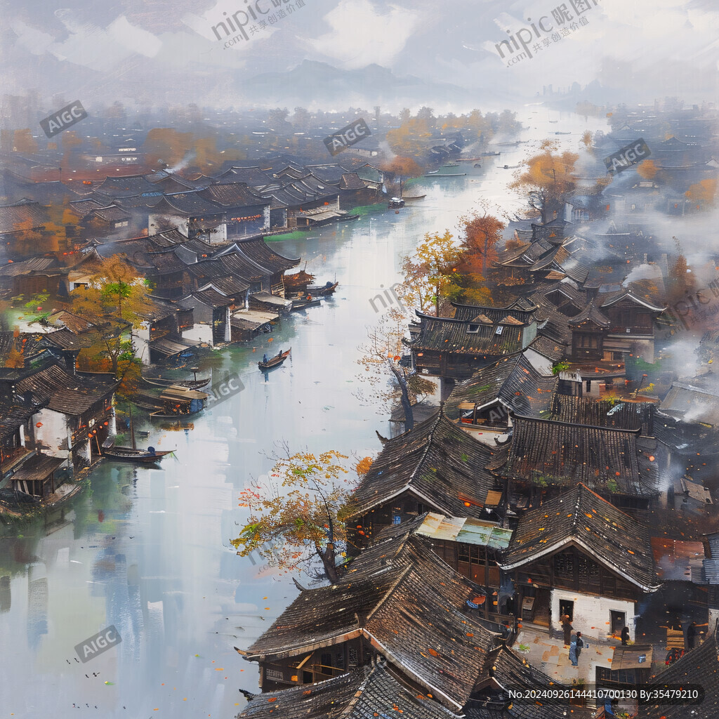 江南古鎮油畫效果