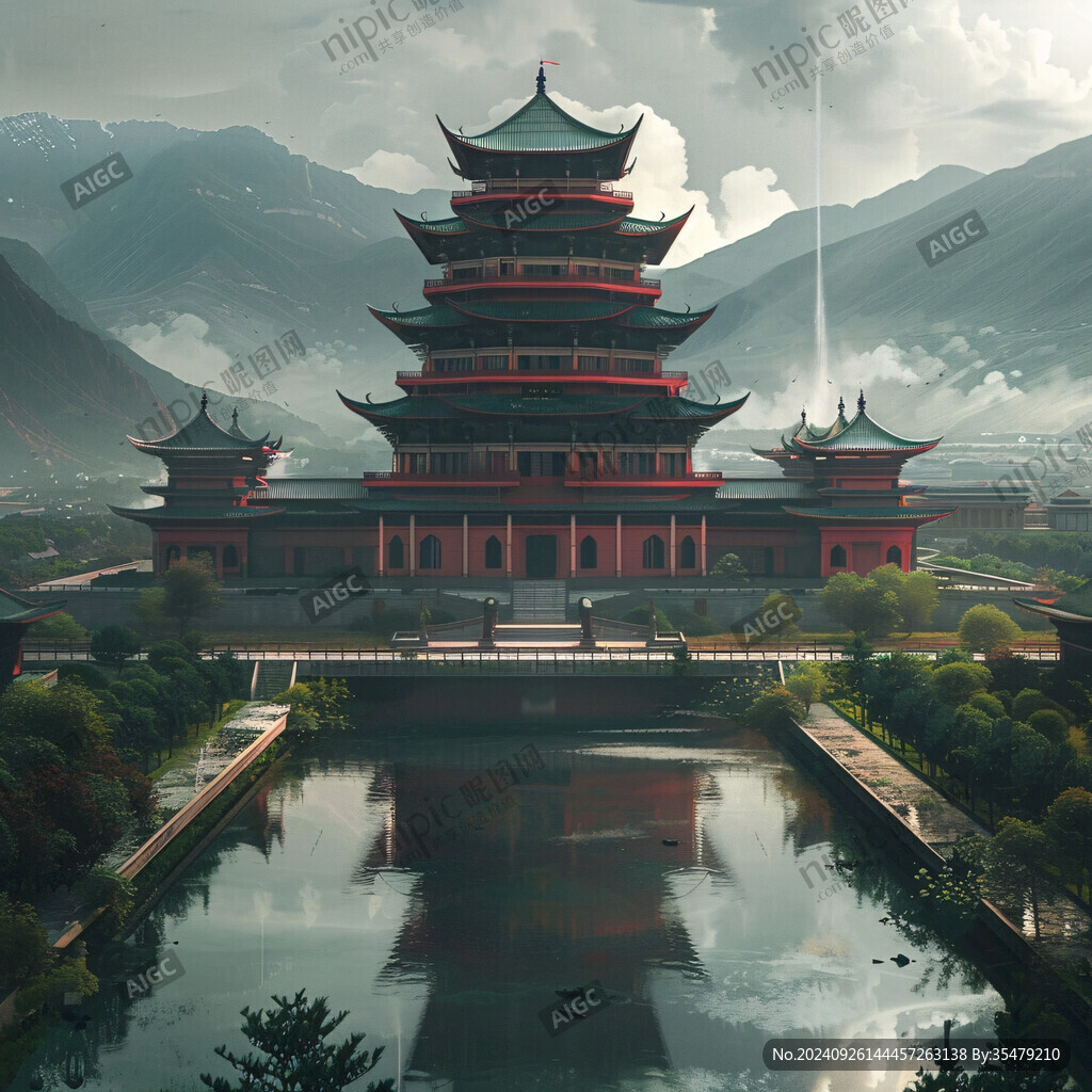 橫店地標(biāo)建筑山水畫