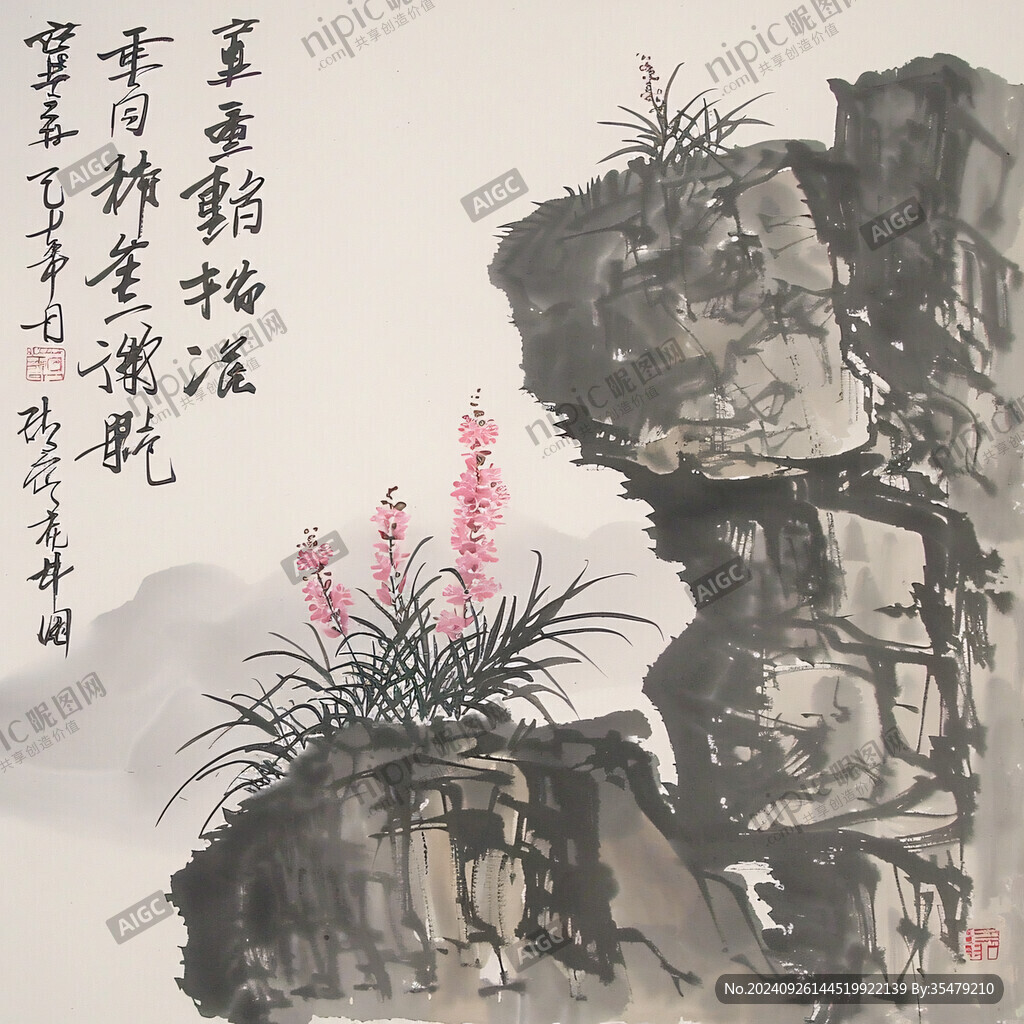山水石斛手繪