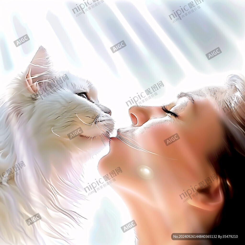 抱貓美女貓插畫