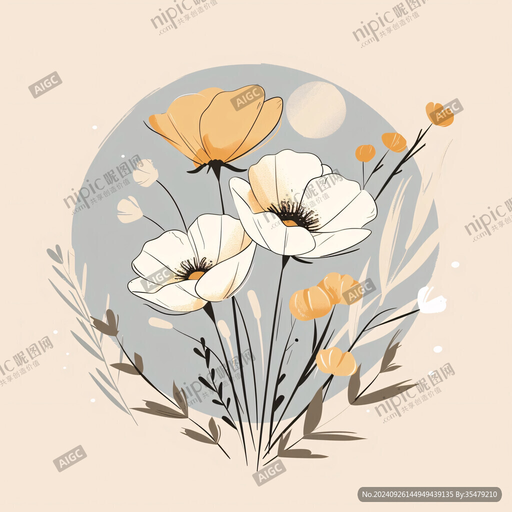 文藝花朵葉子扁平插畫