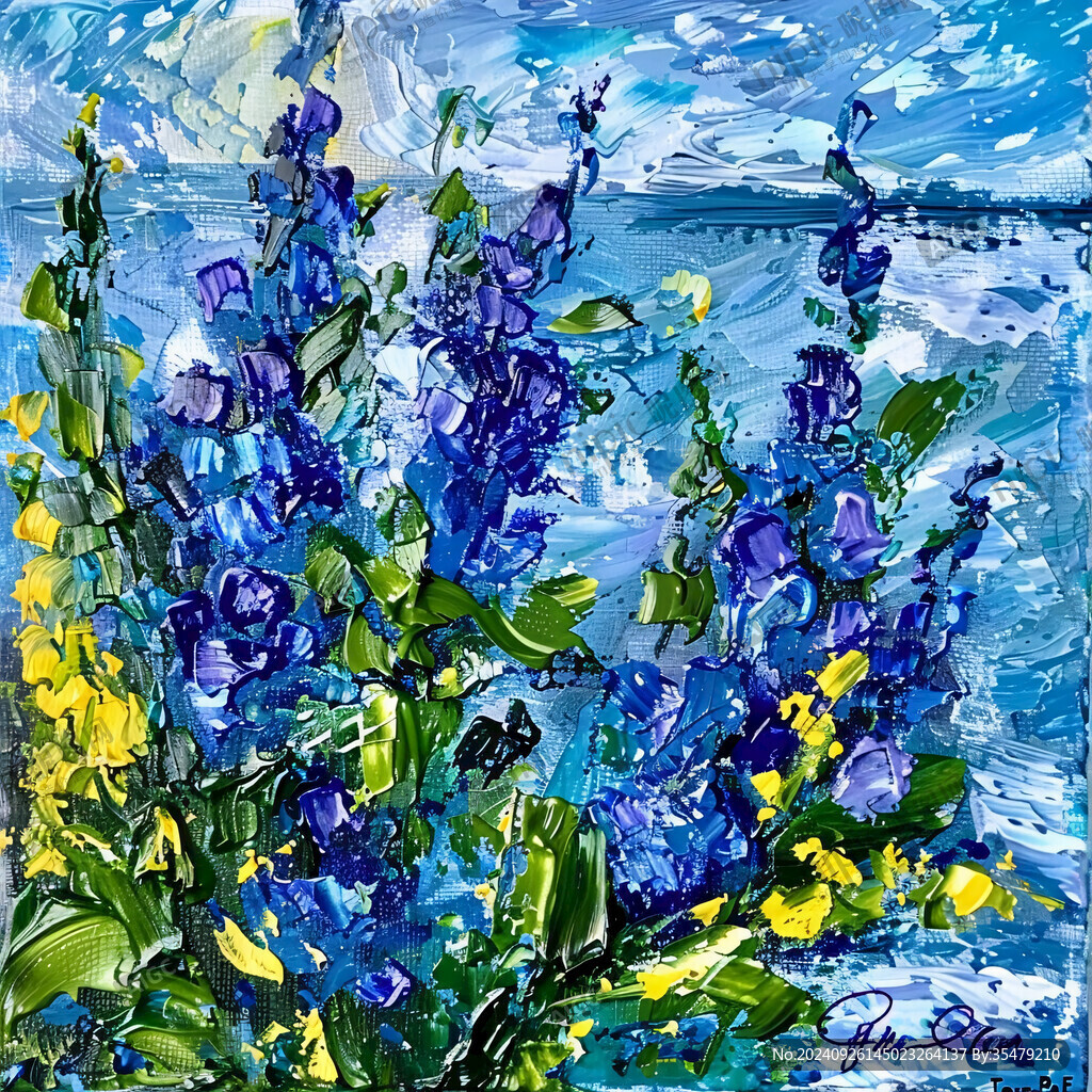 原創油畫油紫色花