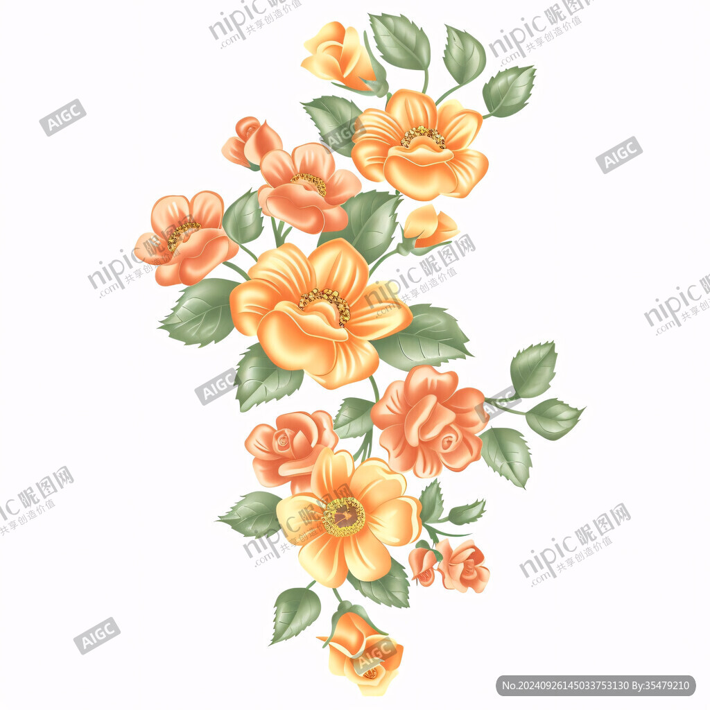 紅色橙色手繪花藝
