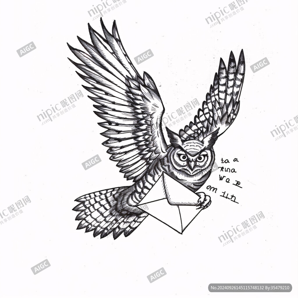 貓頭鷹黑白插畫