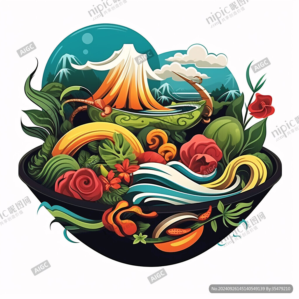 圓形國潮海浪
