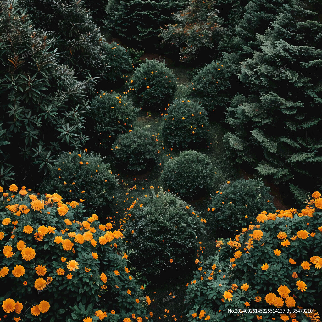 俯拍花叢草叢