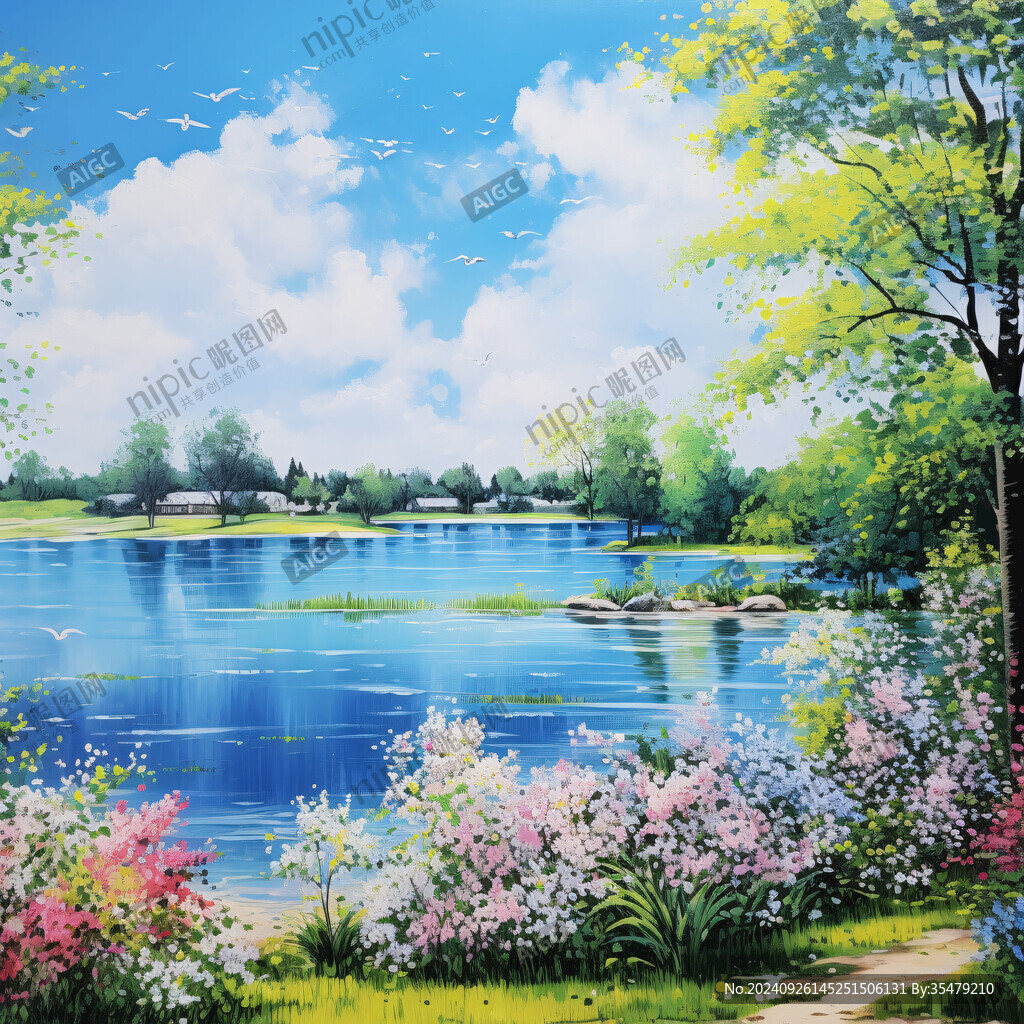 山水畫風景畫湖泊湖畔