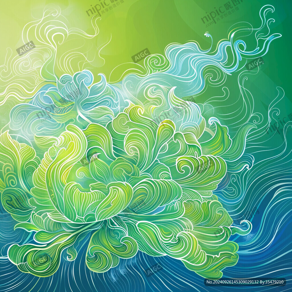 綠色動(dòng)感線條夢(mèng)幻花紋