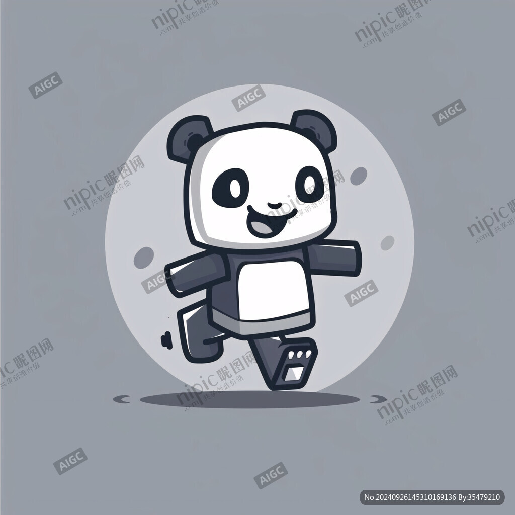 卡通熊貓溜冰