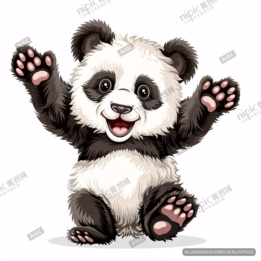 卡通可愛(ài)熊貓招手