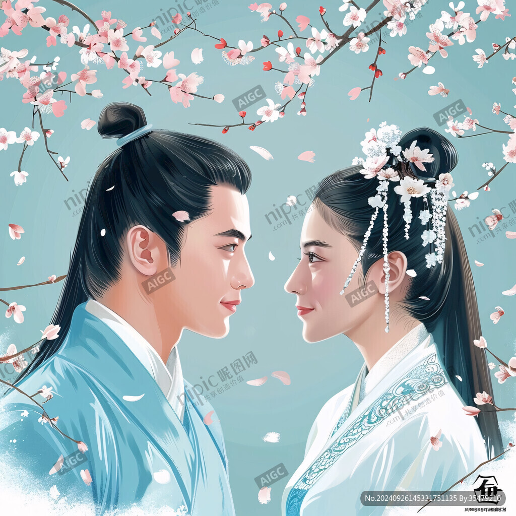 古裝情侶插畫