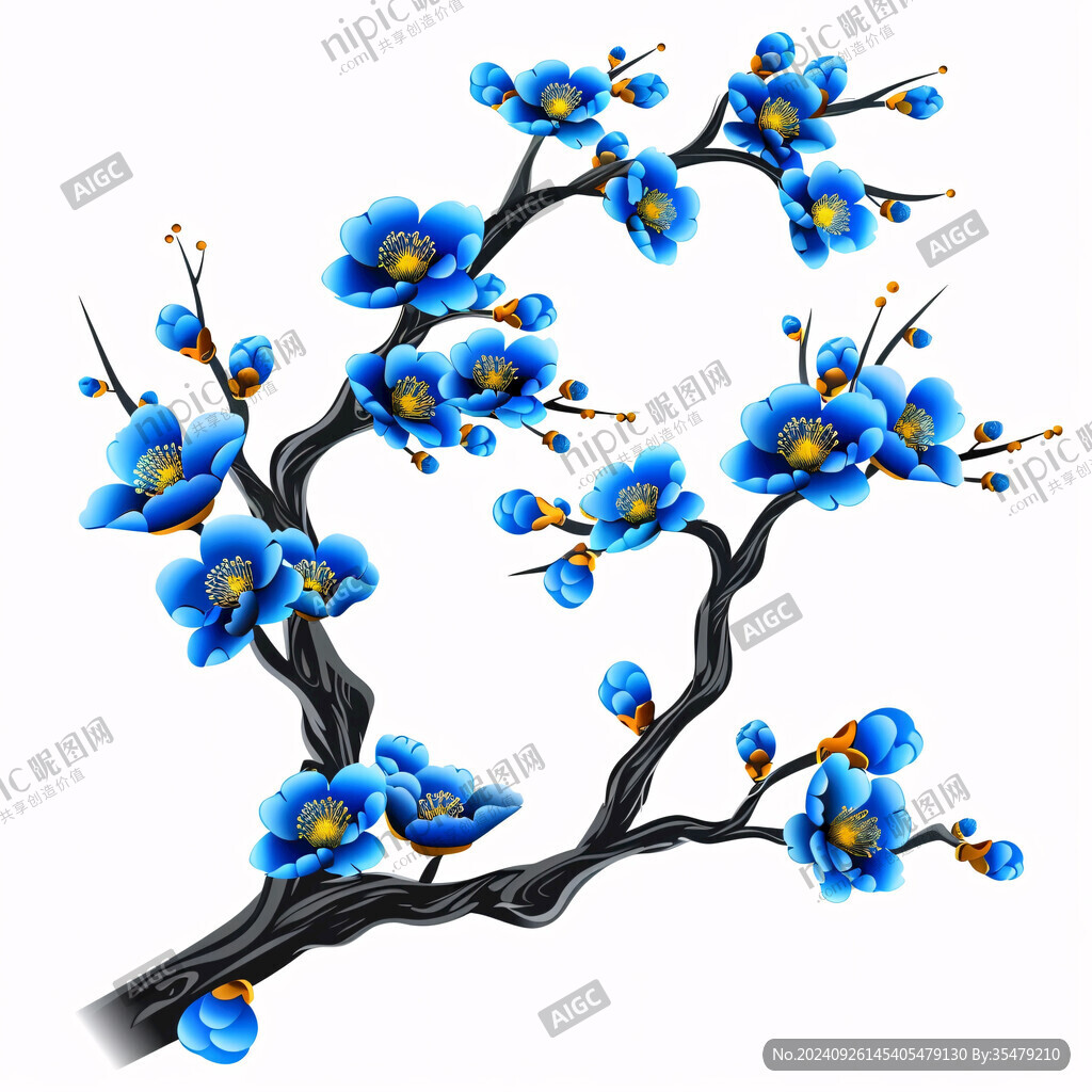 國畫藍色梅花