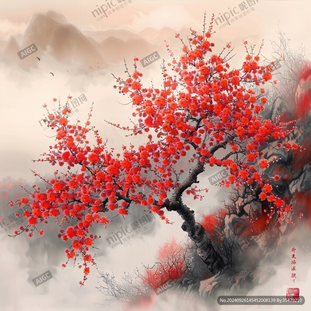 山間紅梅 春意盎然