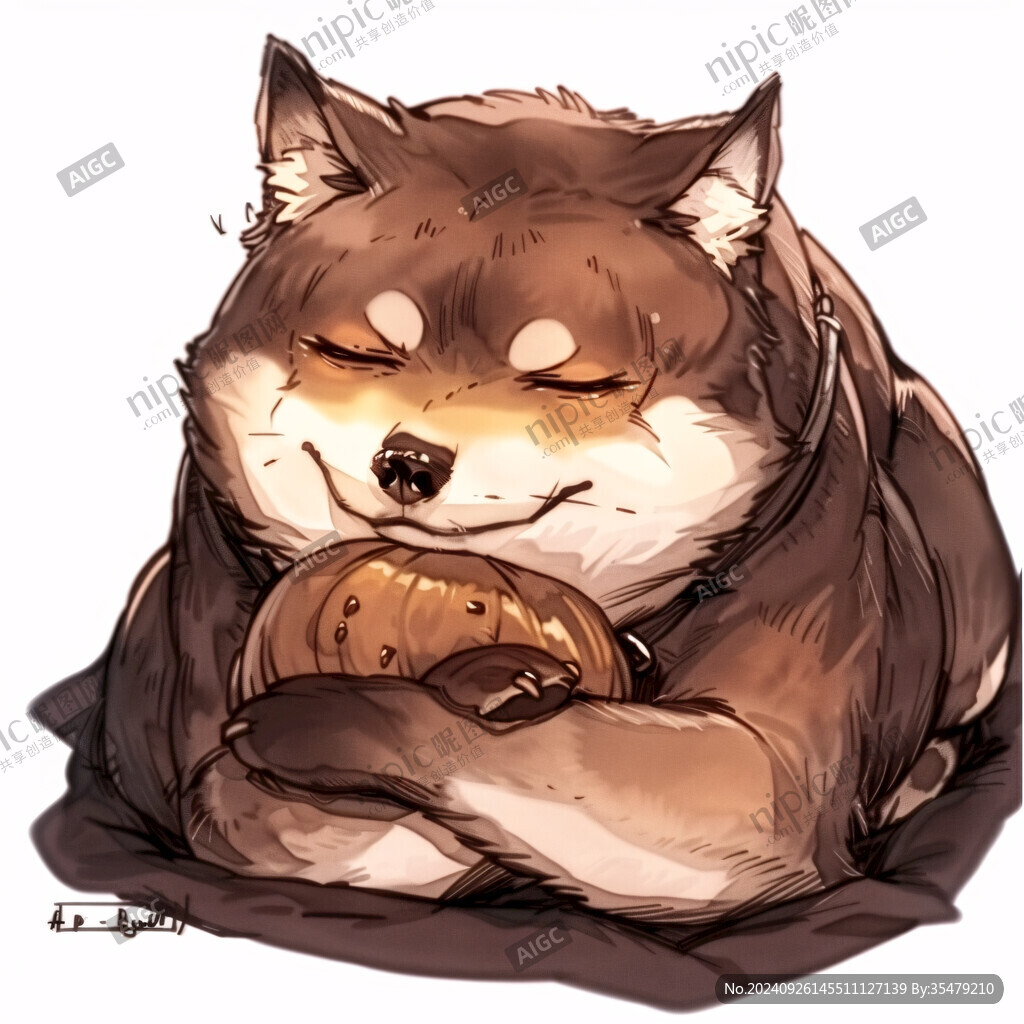 胖乎乎的柴犬抱緊甜甜圈