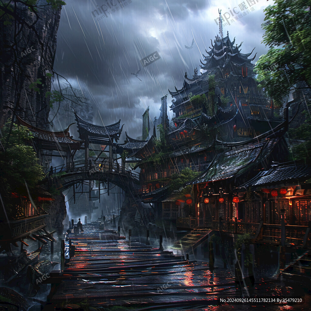 雨夜古鎮 靜謐幽深
