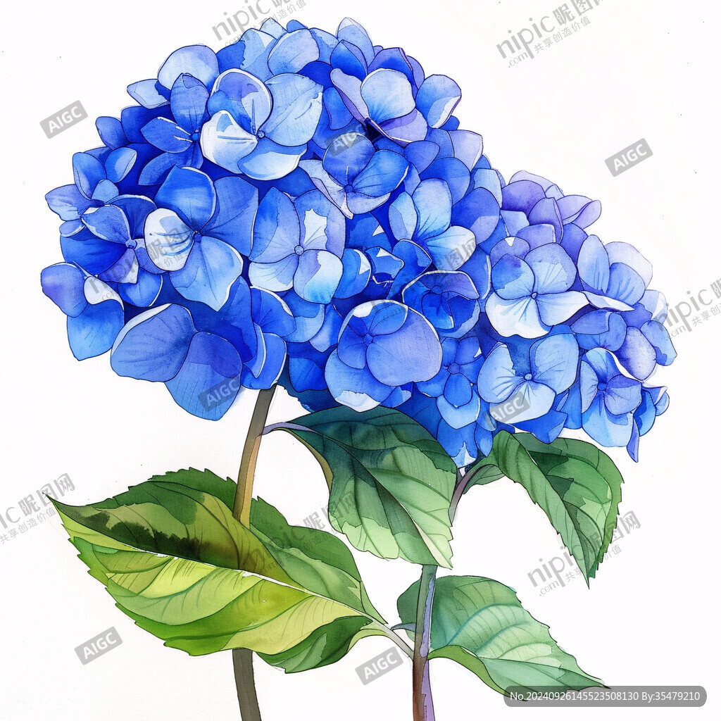 藍(lán)色繡球花 水彩畫