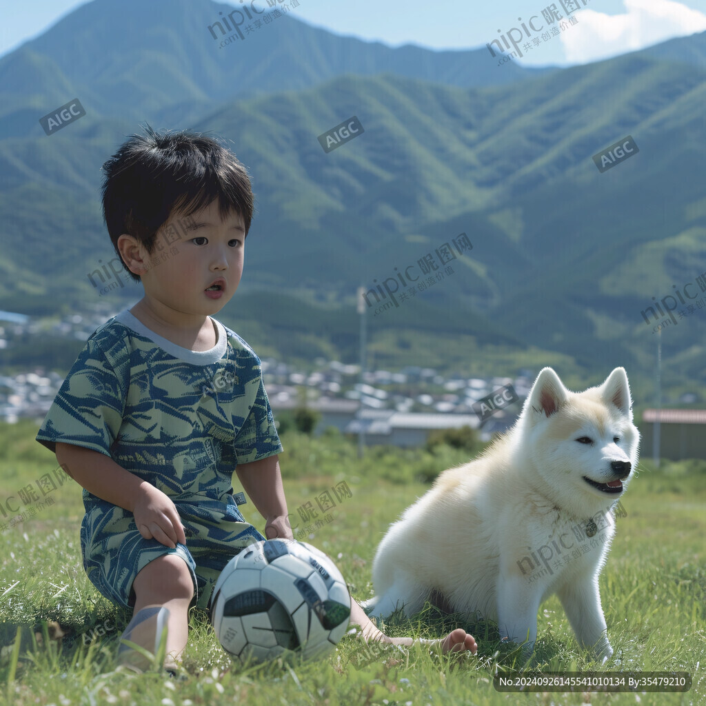 孩子與狗狗的足球時光