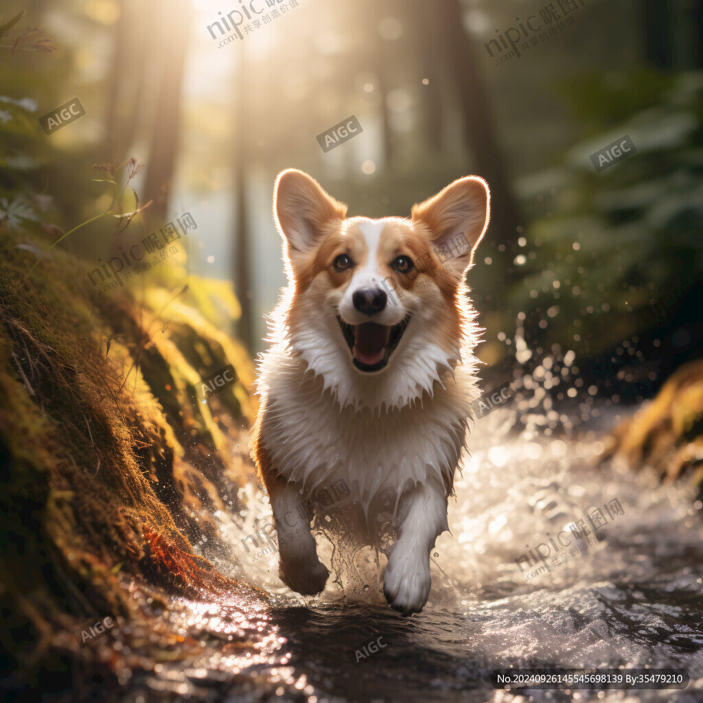 陽光下奔跑的柯基犬
