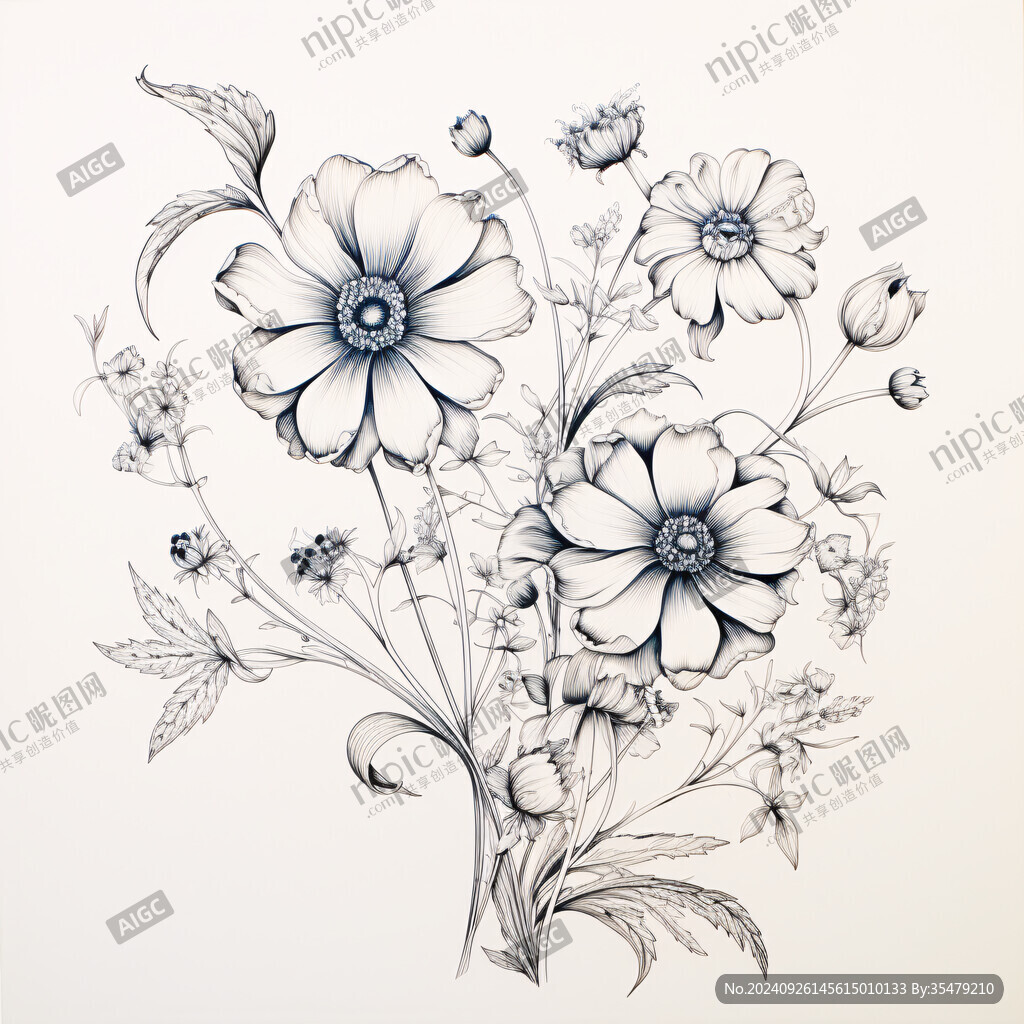 簡約線條 描繪花開