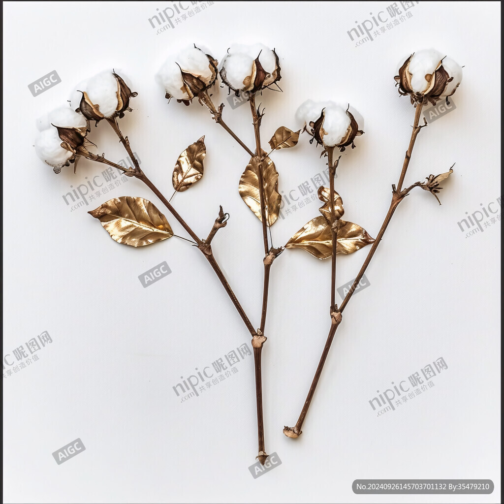 棉花之美 金色葉片點綴