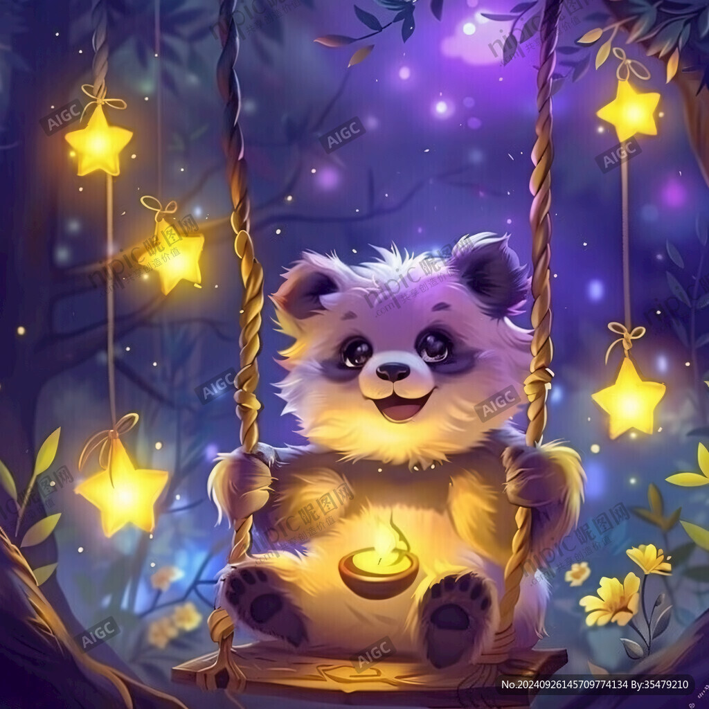 夜空下的熊貓寶寶