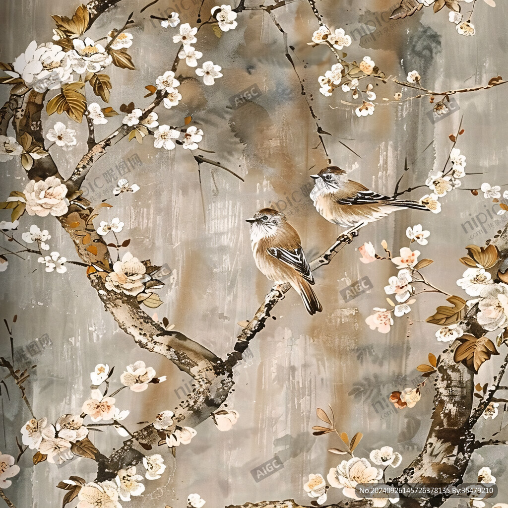 復古玉蘭花鳥背景墻