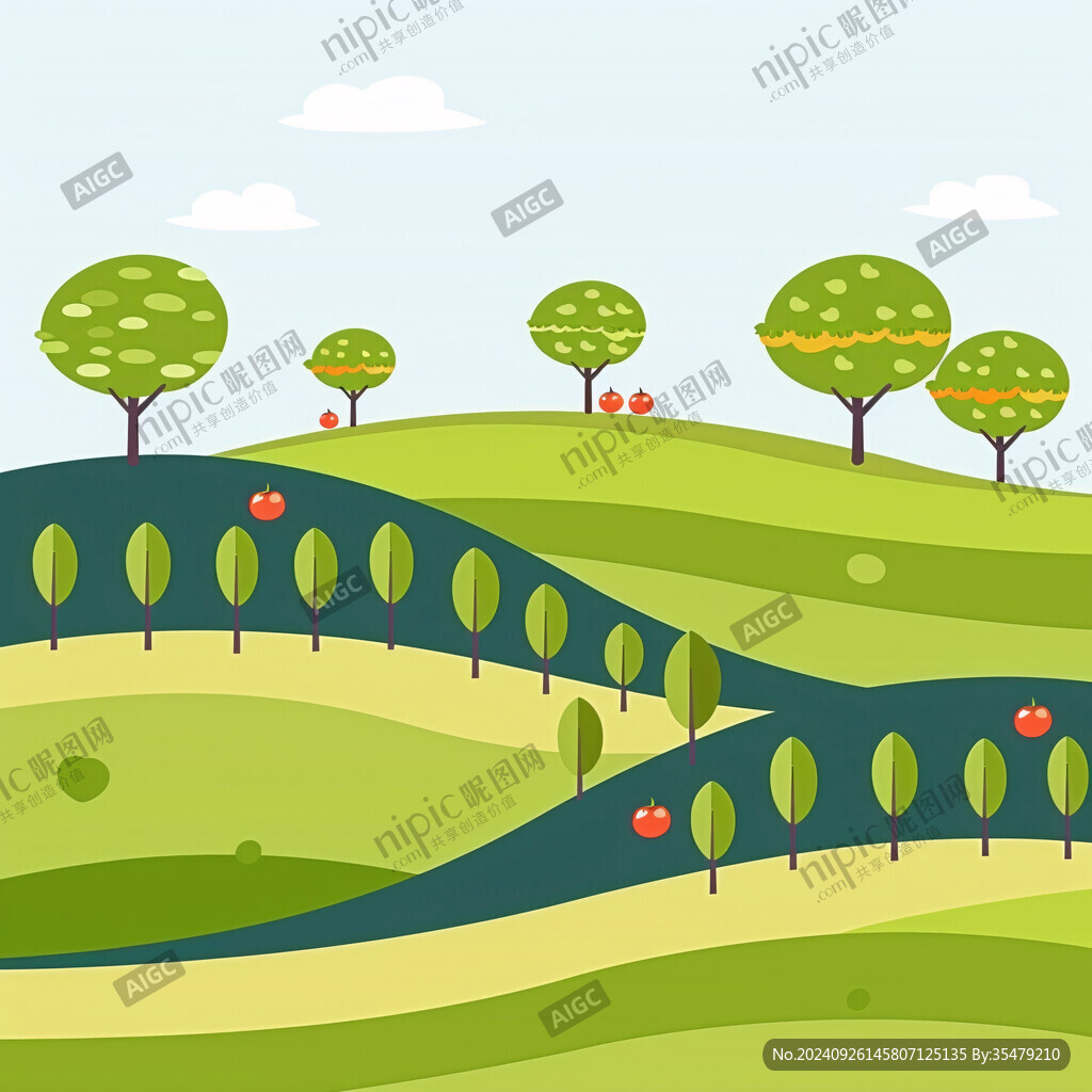 卡通綠樹(shù)草地背景