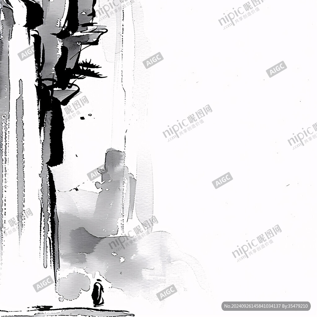 禪意建筑水墨畫