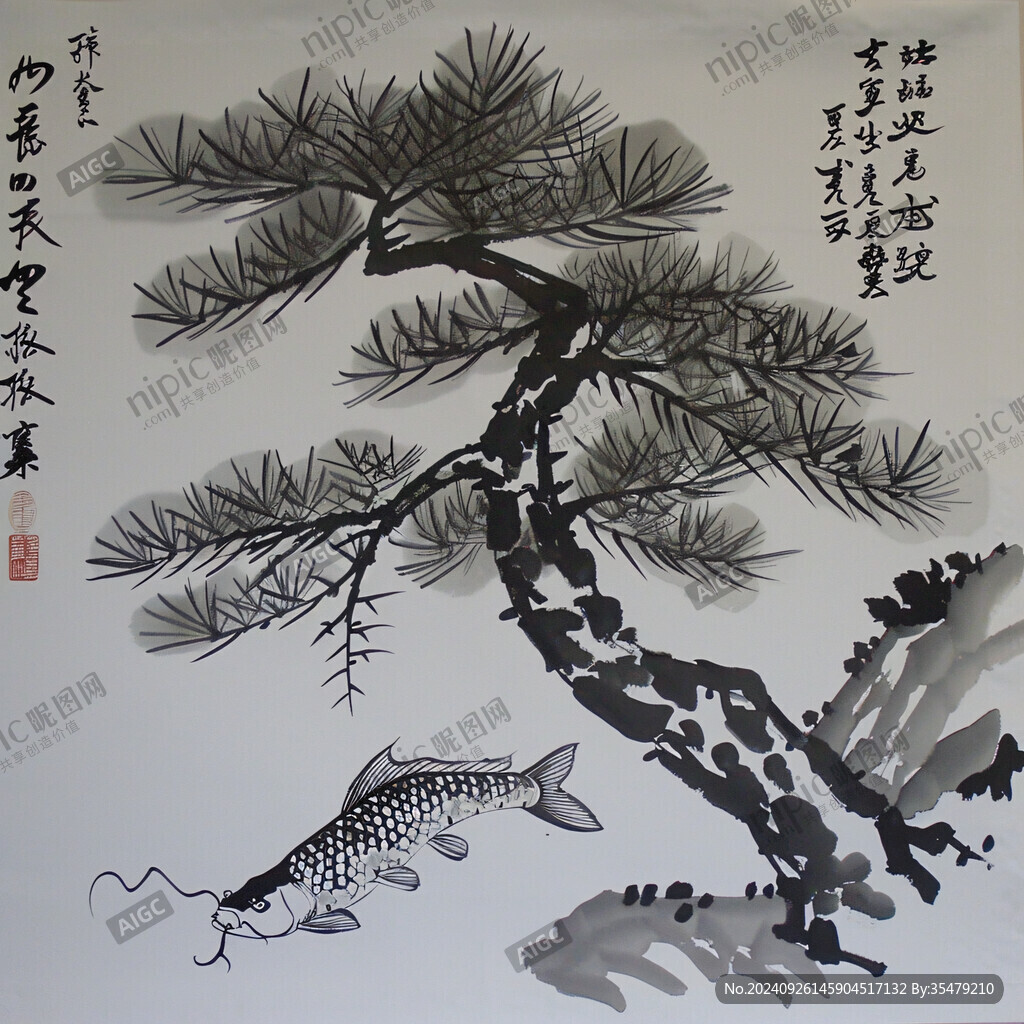 迎客松木版畫