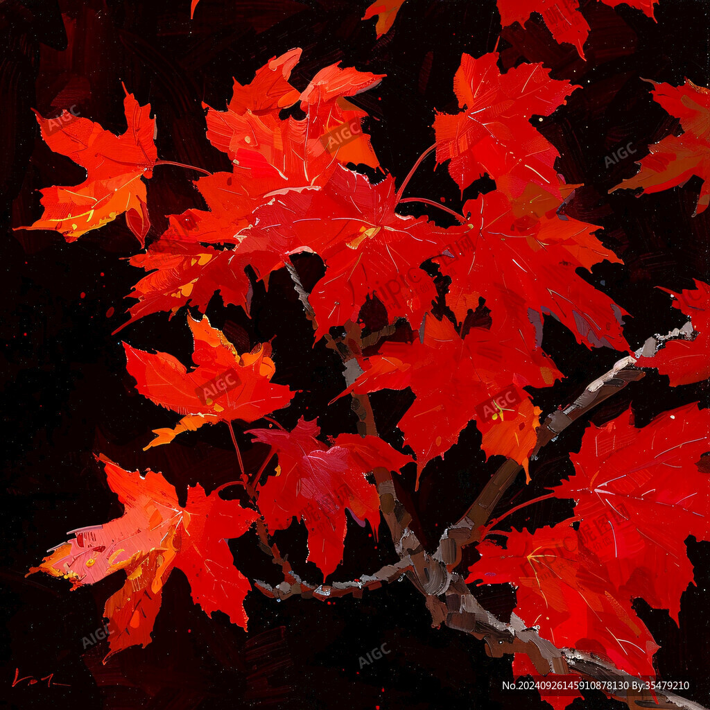 紅楓樹油畫