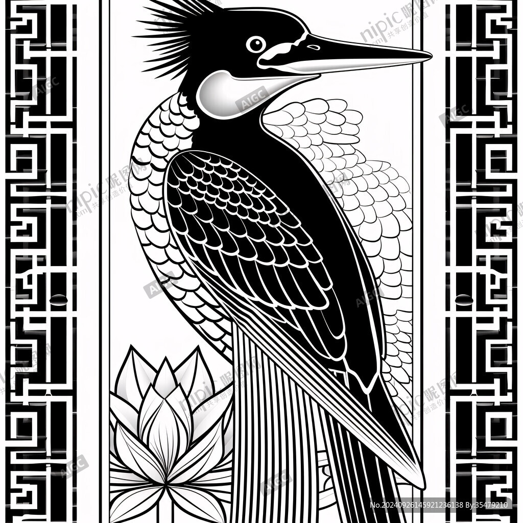 線描翠鳥圖