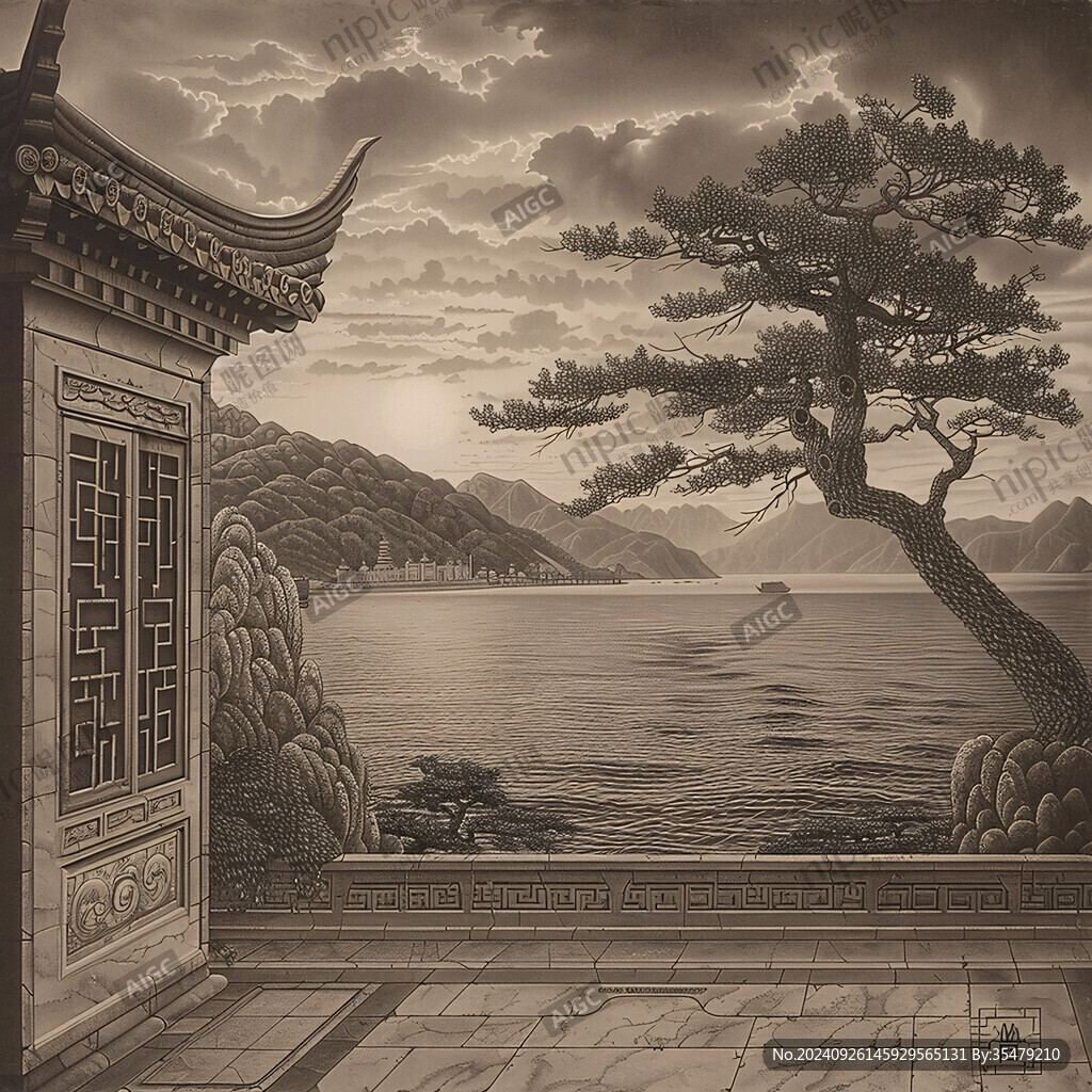 窗邊山湖美景