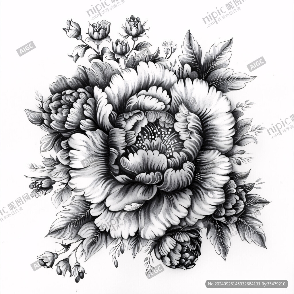 黑白花卉插畫