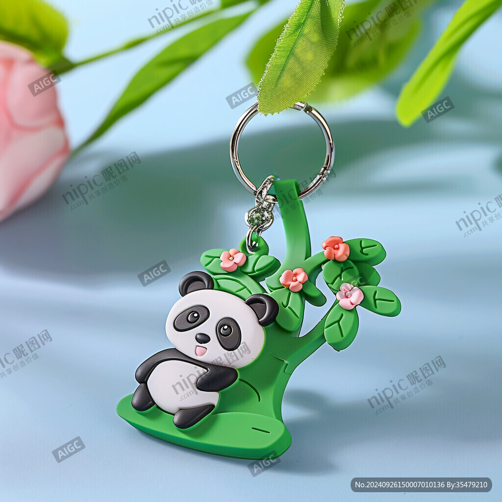 可愛(ài)熊貓樹(shù)枝鑰匙扣