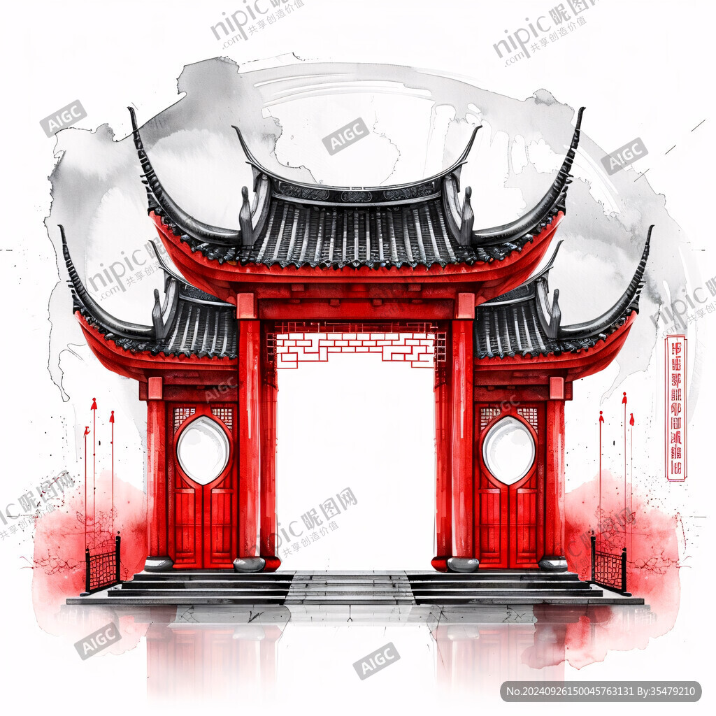 中國風牌坊手繪圖