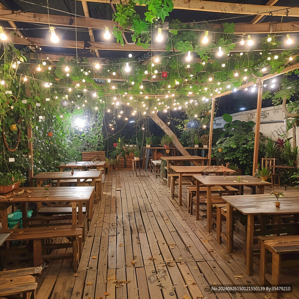 夜晚的露天花園餐廳