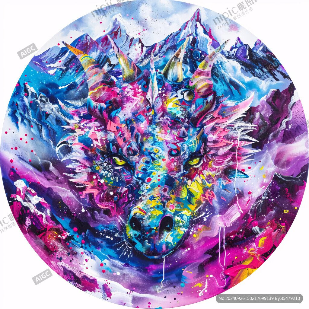 夢幻山峰中的彩色巨龍
