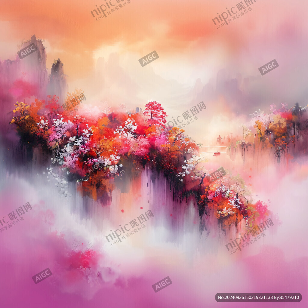 山間花海 云霧繚繞