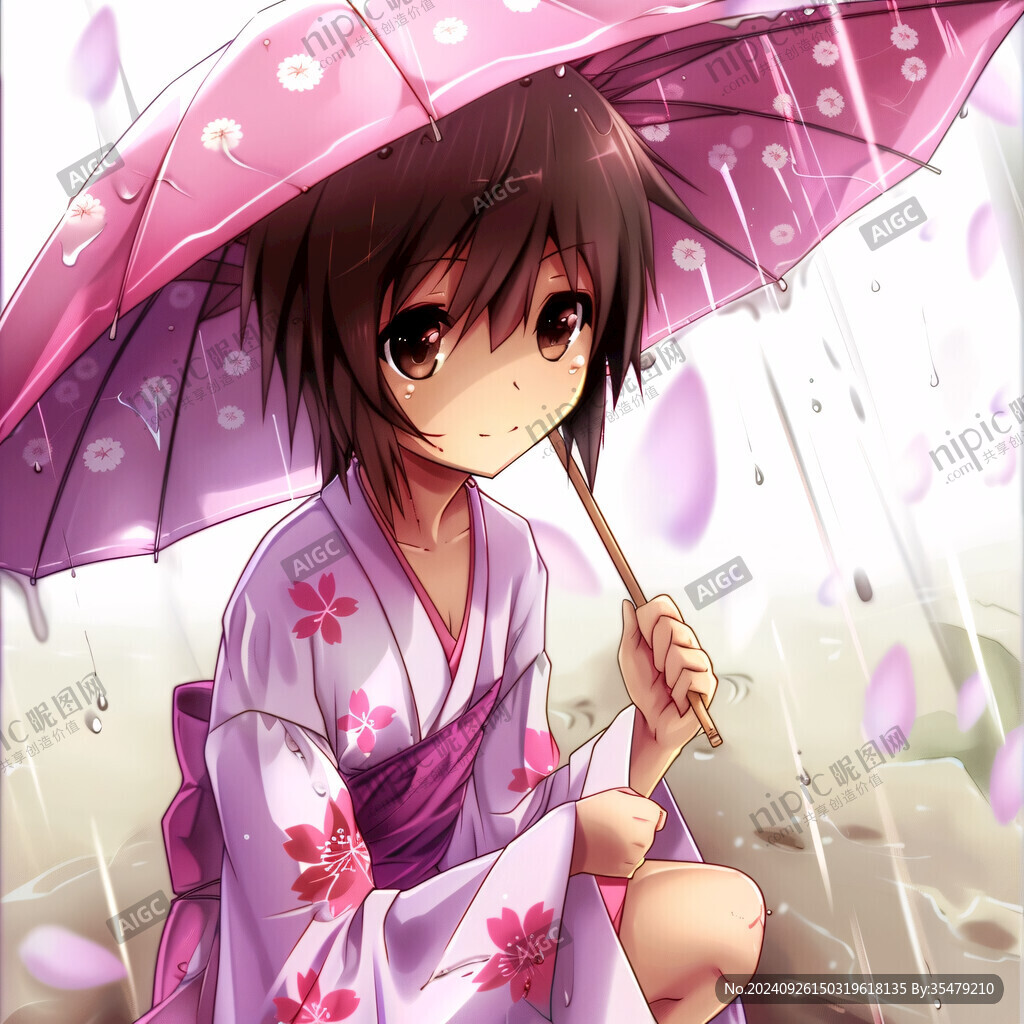 雨中少女 花瓣纷飞 雨中少女 花瓣纷飞