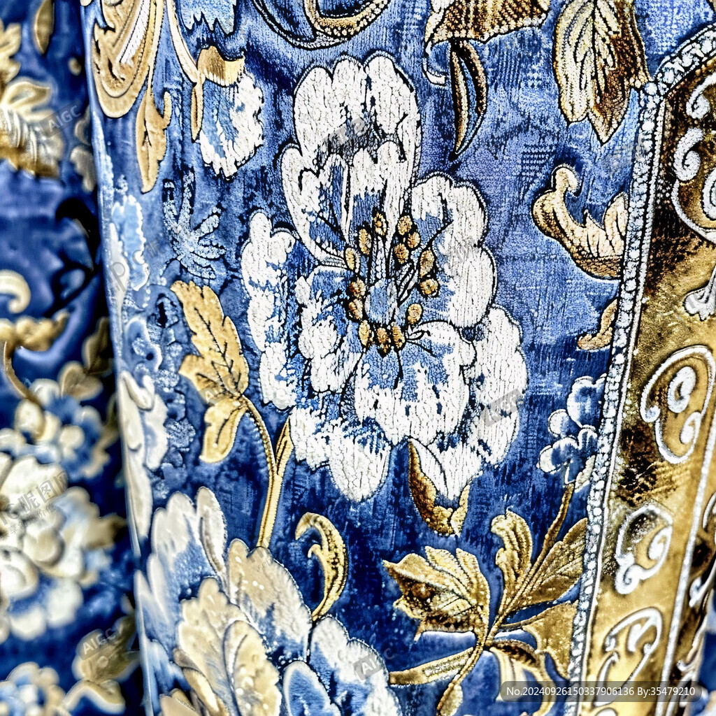 藍(lán)白花卉絨布圖案