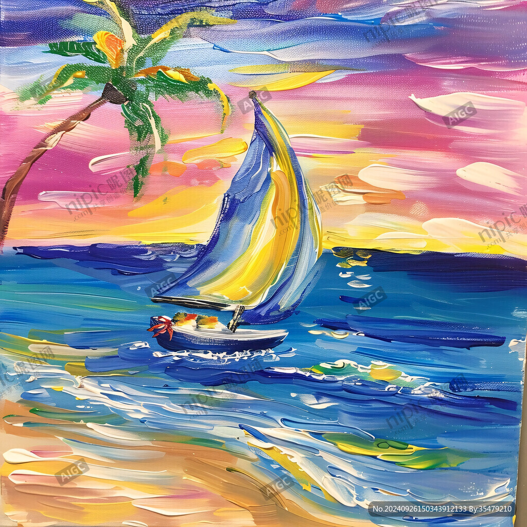 夕陽帆船 海灘浪漫