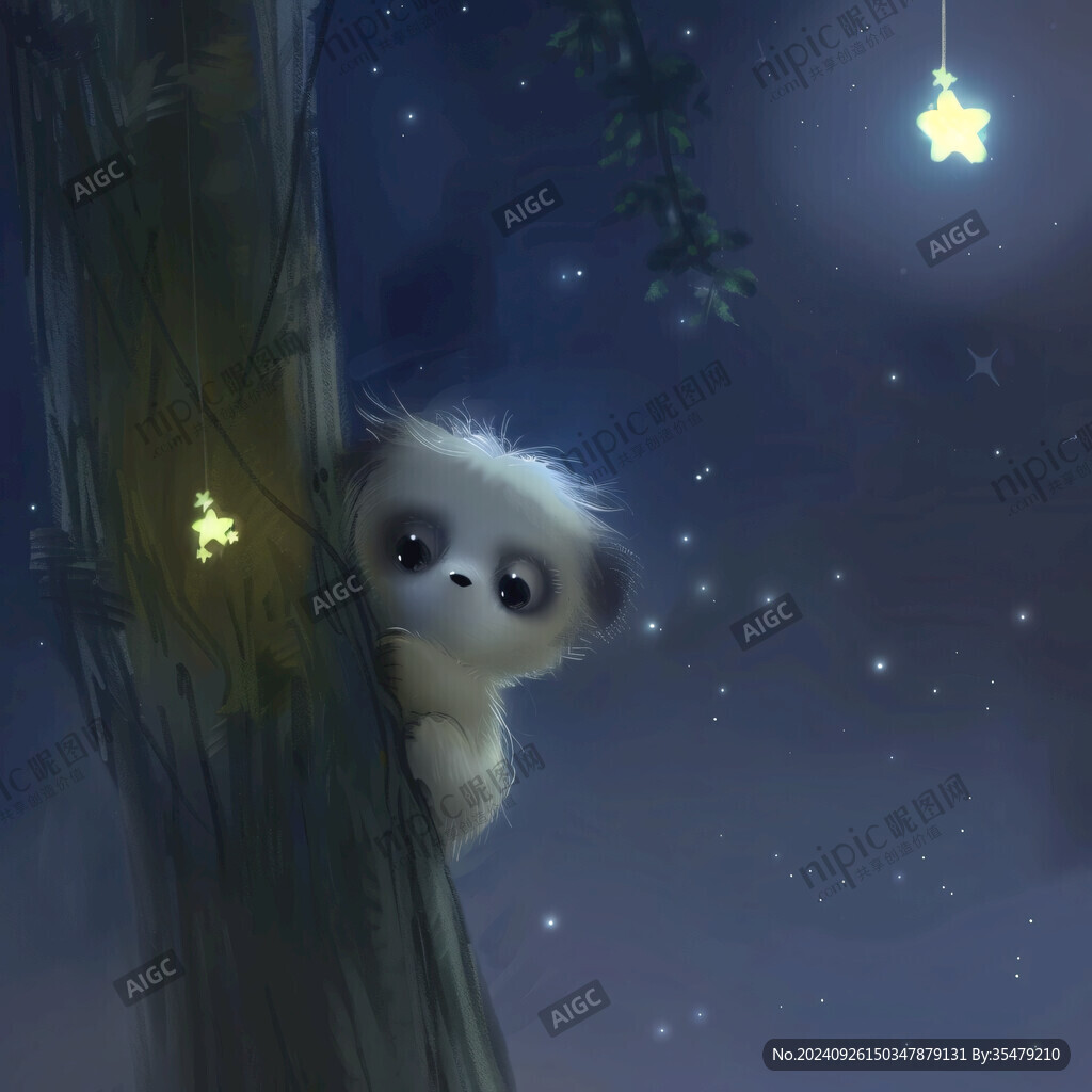 夜空下的熊貓寶寶