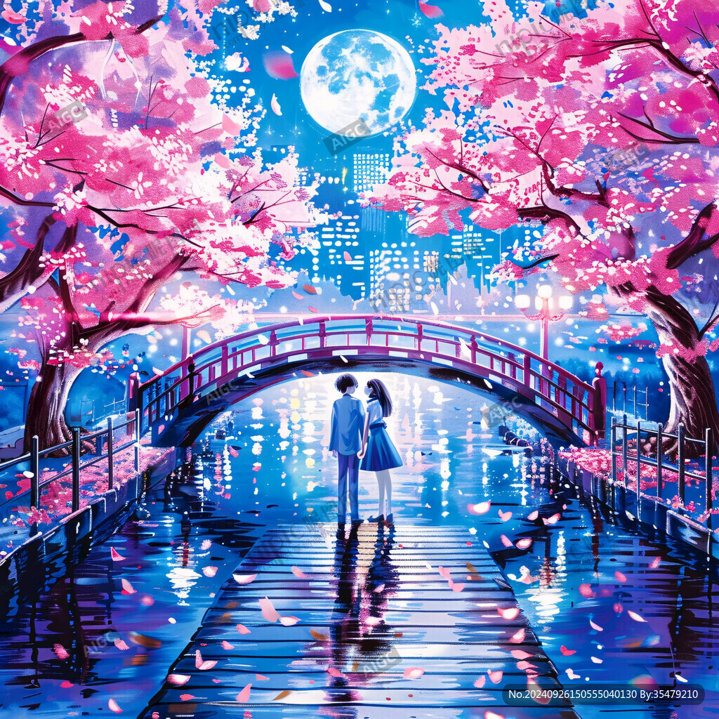 月夜櫻花橋 浪漫滿人間