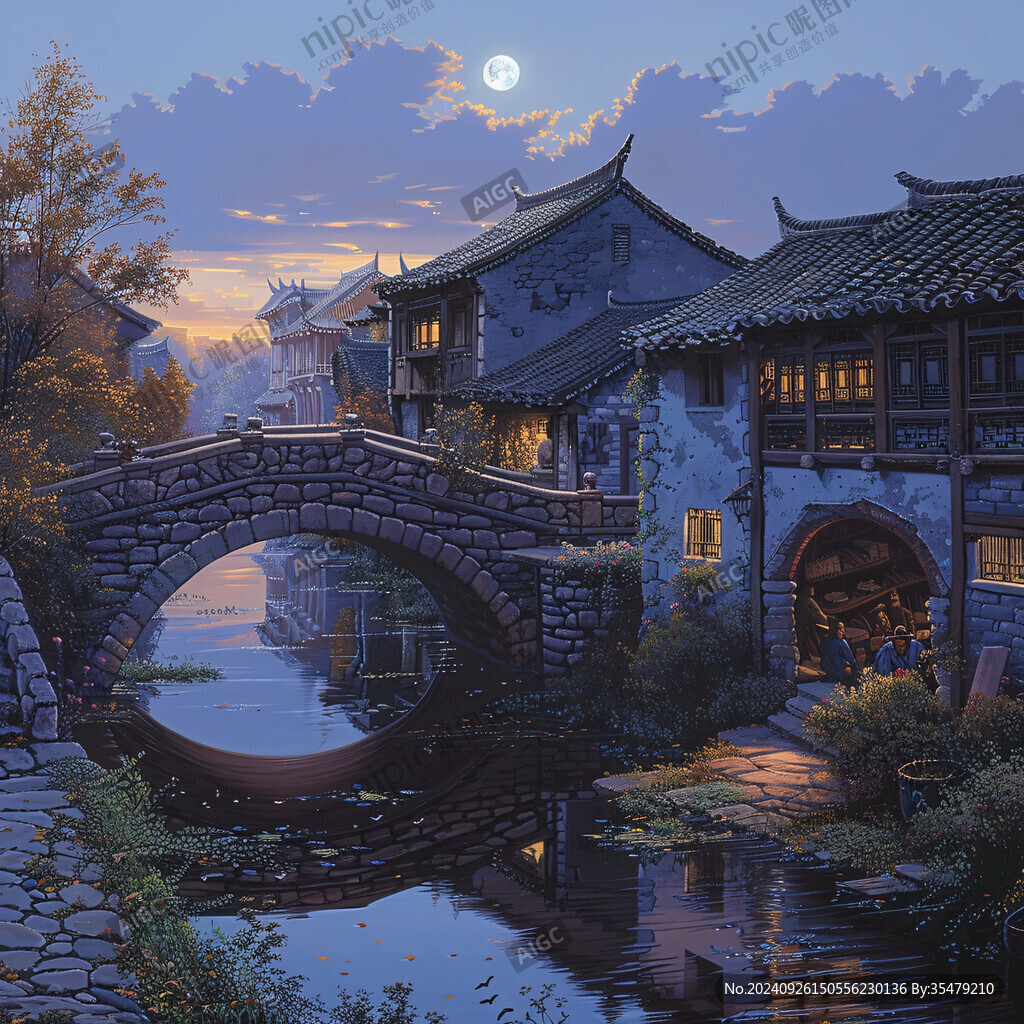 月夜古鎮(zhèn) 橋影婆娑