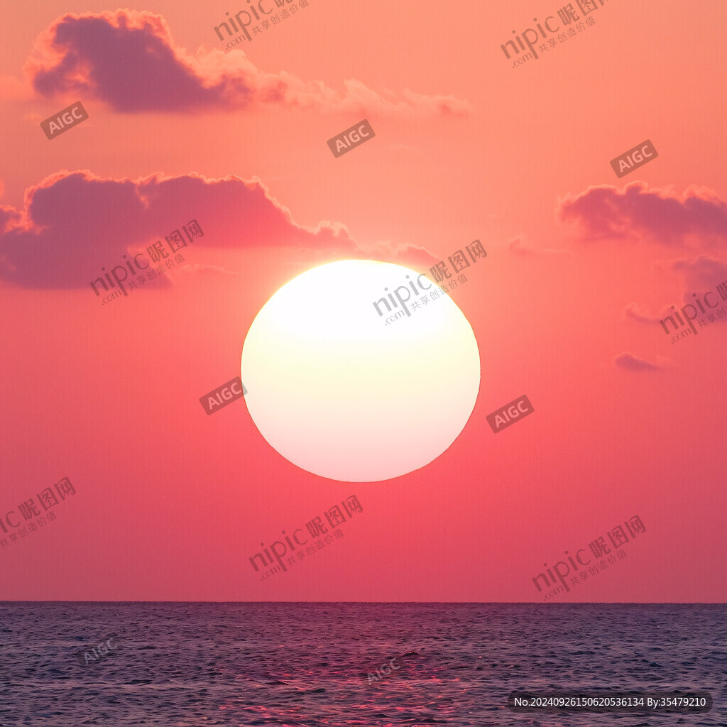 夕陽西下 海面如火
