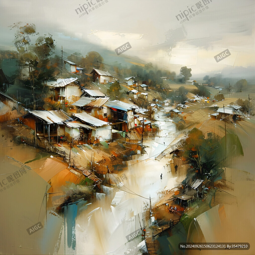 山村人家 溪流潺潺