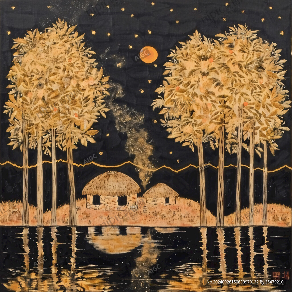 夜色湖畔小屋