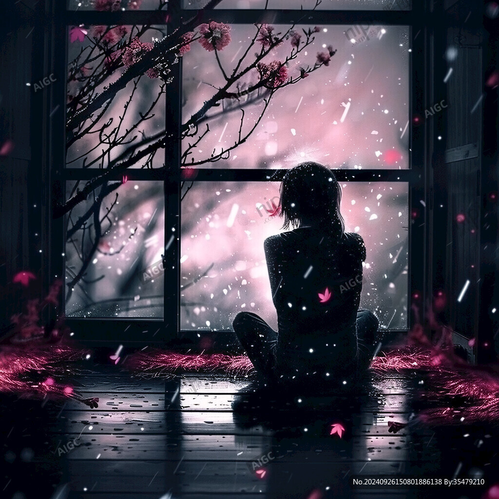 窗邊少女 靜待雪落